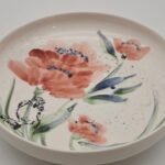 PlatoPostre Porcelana con flores rojas Lechuza