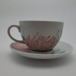 Taza con Plato de Porcelana flores rosas